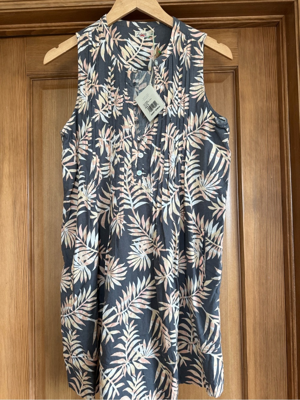 Faherty Gray Dress with Pink and Cream Palm Print